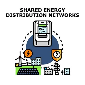 Shared energy distribution networks concept illustrating smart grids Stock Illustration