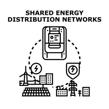 Shared energy distribution networks concept illustrating smart grids Stock Illustration