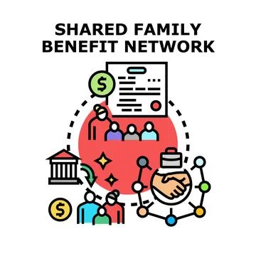 Shared family benefit network concept for social support protection Stock Illustration