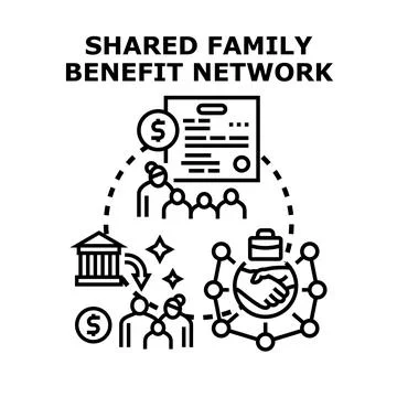 Shared family benefit network concept for social support protection Stock Illustration