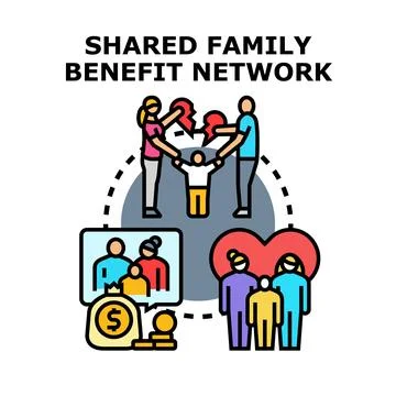 Shared family benefit network protecting child support Stock Illustration