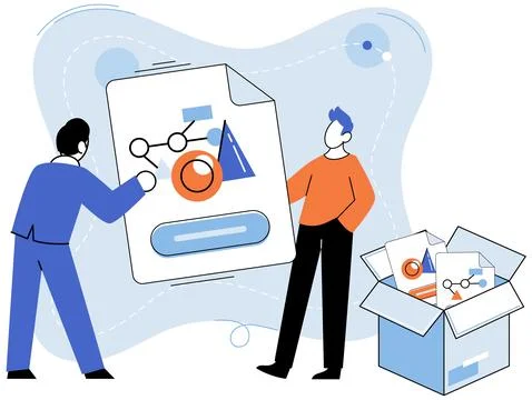 Shared file. Sharing files online facilitates efficient collaboration and Stock Illustration