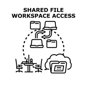 Shared file workspace access connecting team members Stock Illustration