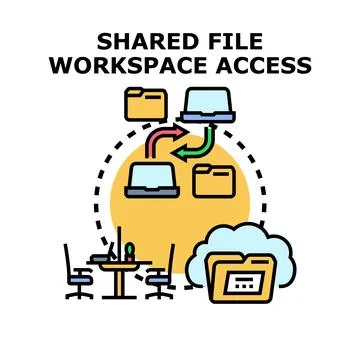 Shared file workspace access connecting team members Stock Illustration