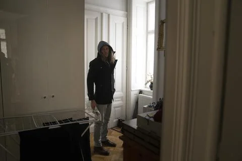 A shared flat under the Coronavirus outbreak, Vienna, Austria - 21 Mar 2020 스톡 사진