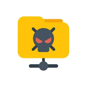 Shared folder infected with a virus, displaying a skull and crossbones warning Stock Illustration
