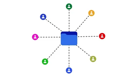 Shared folder network connecting multiple user avatars animation Stock-Footage 347047127