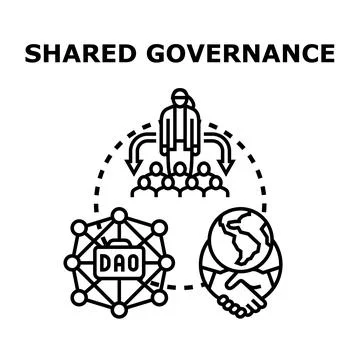 Shared governance concept illustrating a central leader delegating tasks to a Stock Illustration