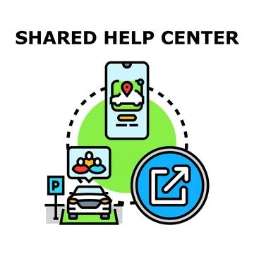 Shared help center concept with carpooling and support Stock Illustration