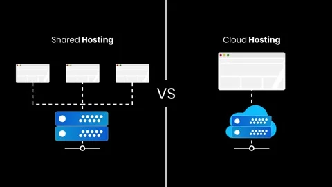 Shared Hosting vs Cloud Hosting Comparison Animation on Black Background Stock Footage 328589819