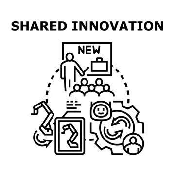 Shared innovation concept developing new technologies and solutions Illustrazione stock