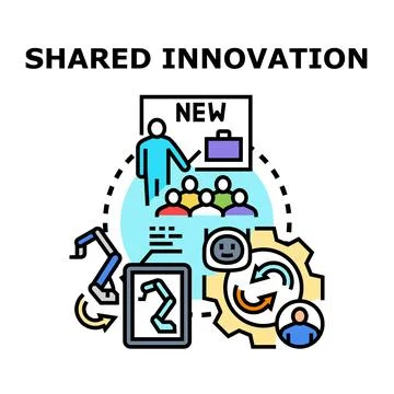 Shared innovation concept developing new technologies and solutions Illustrazione stock