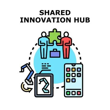 Shared innovation hub fostering technological business development Stock Illustration