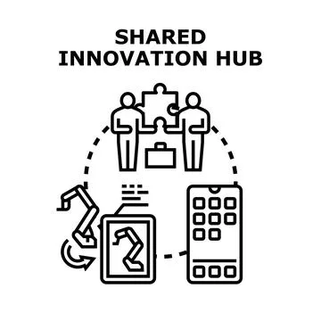 Shared innovation hub fostering technological business development Stock Illustration
