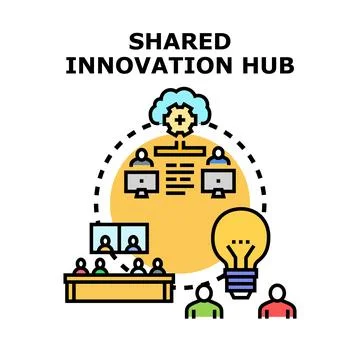 Shared innovation hub with people collaborating on ideas Stock Illustration