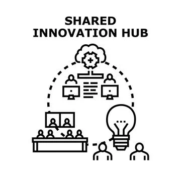 Shared innovation hub with people collaborating on ideas Stock Illustration