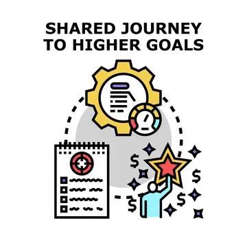 Shared journey achieving higher goals success concept Stock Illustration