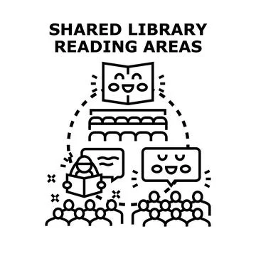 Shared library reading areas group learning concept Stock Illustration
