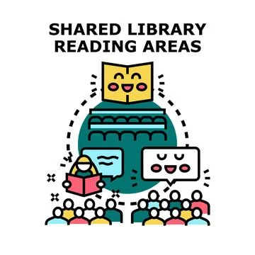 Shared library reading areas group learning concept Stock Illustration