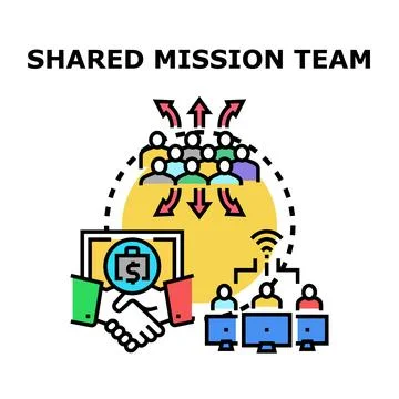 Shared mission team collaborating on project task achieving success Stock Illustration
