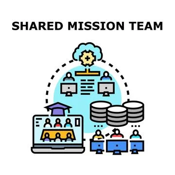 Shared mission team remote education data management concept Stock Illustration