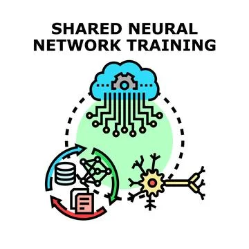 Shared neural network training concept vector illustration Stock Illustration