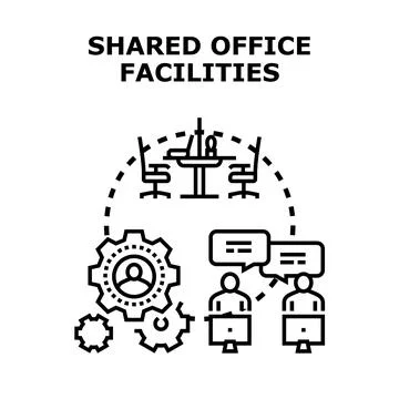 Shared office facilities concept with virtual team collaboration Illustrazione stock