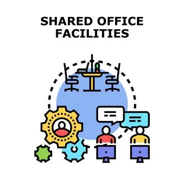 Shared office facilities concept with virtual team collaboration Stock Illustration
