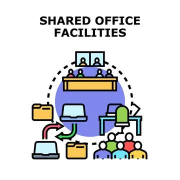 Shared office facilities vector concept illustrating teamwork Stock Illustration