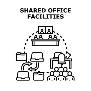 Shared office facilities vector concept illustrating teamwork Stock Illustration