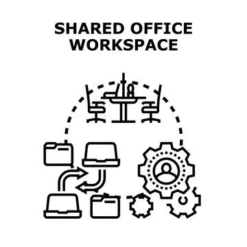 Shared office workspace concept developing business team collaboration Illustrazione stock