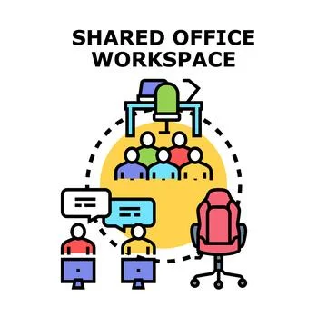 Shared office workspace concept for teamwork and collaboration Stock Illustration
