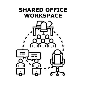 Shared office workspace concept for teamwork and collaboration Stock Illustration