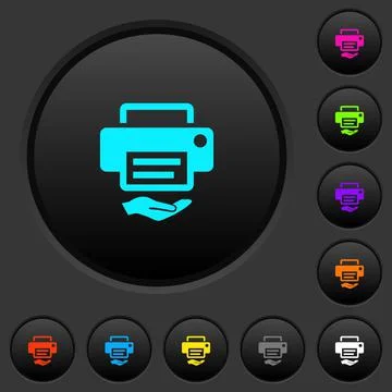 Shared printer dark push buttons with color icons Illustrazione stock