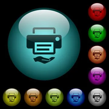 Shared printer icons in color illuminated glass buttons 库存插图