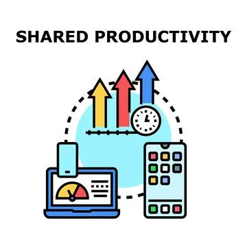 Shared productivity concept increasing team efficiency with digital devices Stock Illustration