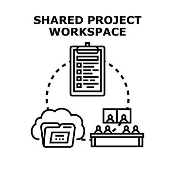 Shared project workspace concept for online collaboration Stock Illustration
