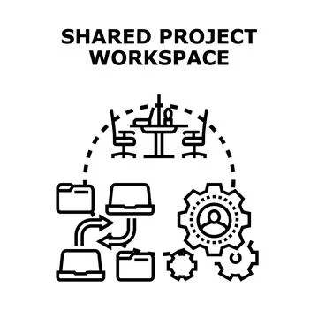 Shared project workspace managing business collaboration concept Stock Illustration
