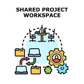 Shared project workspace managing business collaboration concept Stock Illustration