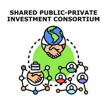 Shared public private investment consortium collaborating global network Stock Illustration