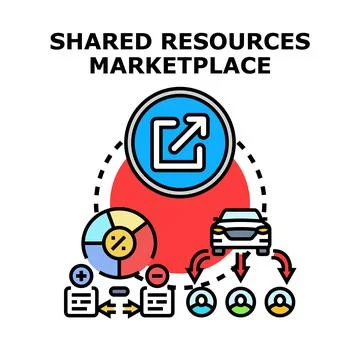 Shared resources marketplace offering collaborative economy services 스톡 일러스트