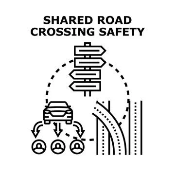 Shared road crossing safety and navigation concept Stock Illustration
