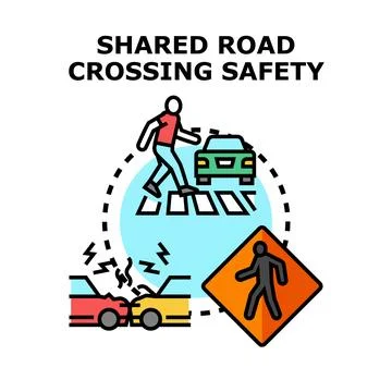 Shared road crossing safety concept protecting pedestrians Stock Illustration