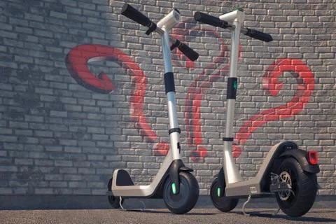 Shared scooters. Graffiti with question sign on the brick wall. Stock Illustration
