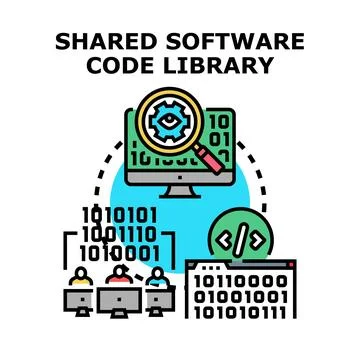Shared software code library development process Stockillustratie
