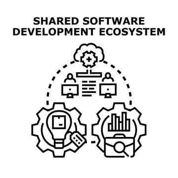Shared software development ecosystem collaborating remotely 库存插图