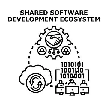 Shared software development ecosystem teamwork collaborating digital project Stock Illustration