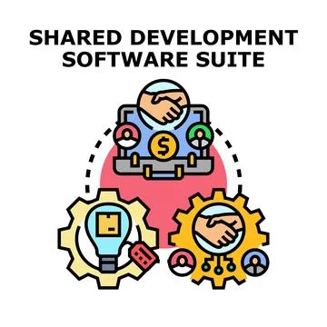 Shared software development project collaboration concept Stock Illustration
