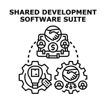 Shared software development project collaboration concept Stock Illustration