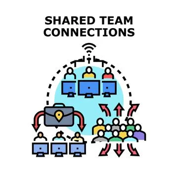 Shared team connections for collaboration and communication Stock Illustration